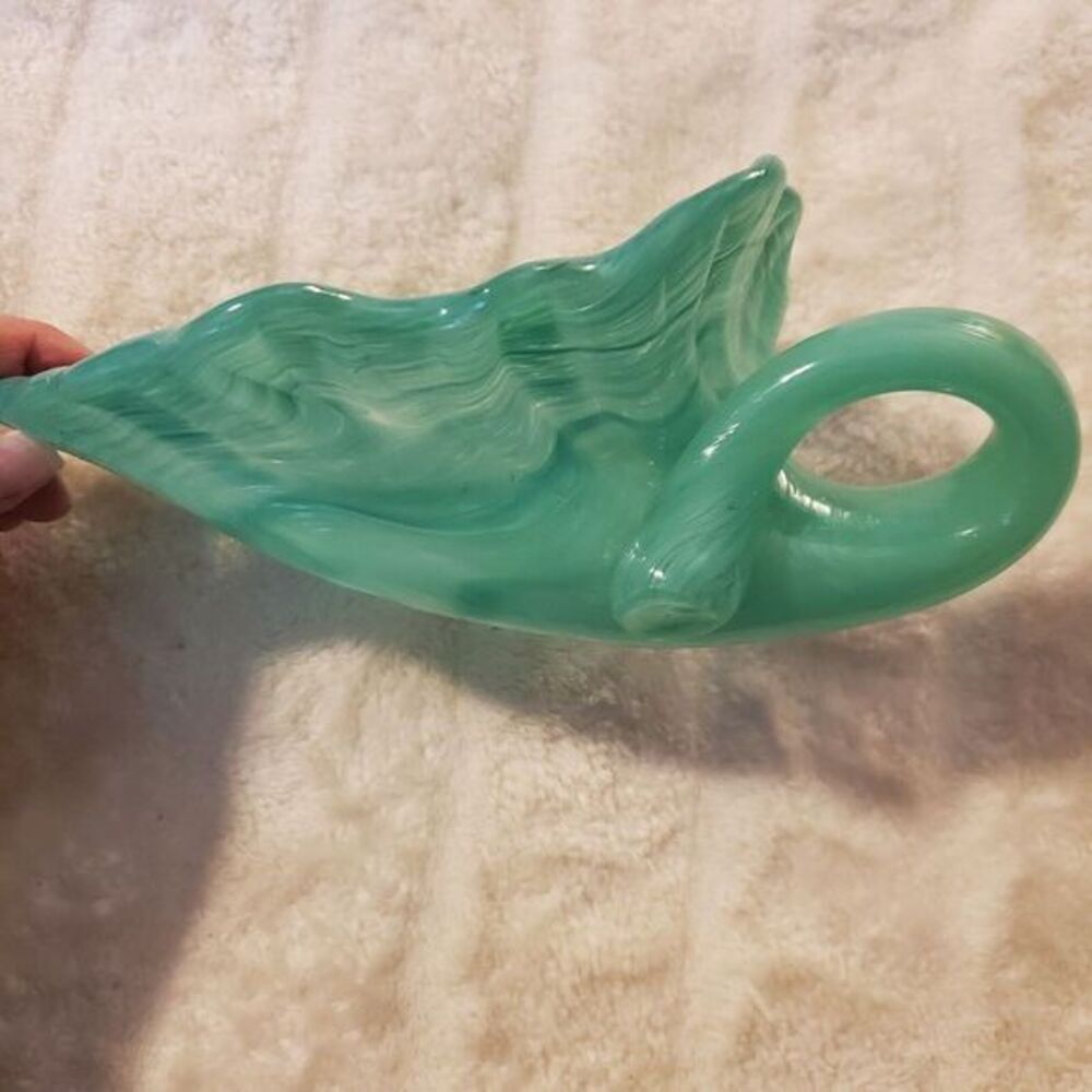 VINTAGE Art Glass Jade GREEN Fluted Trinket Coil Vase Hand Blown Swirl - Picture 2 of 8